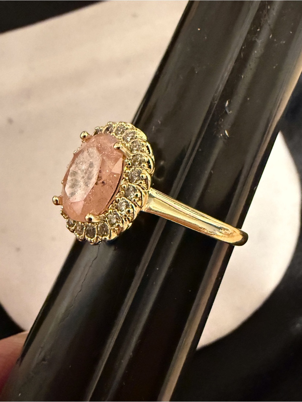 Gold-Plated Pink Oval Halo Ring Any Size is Available